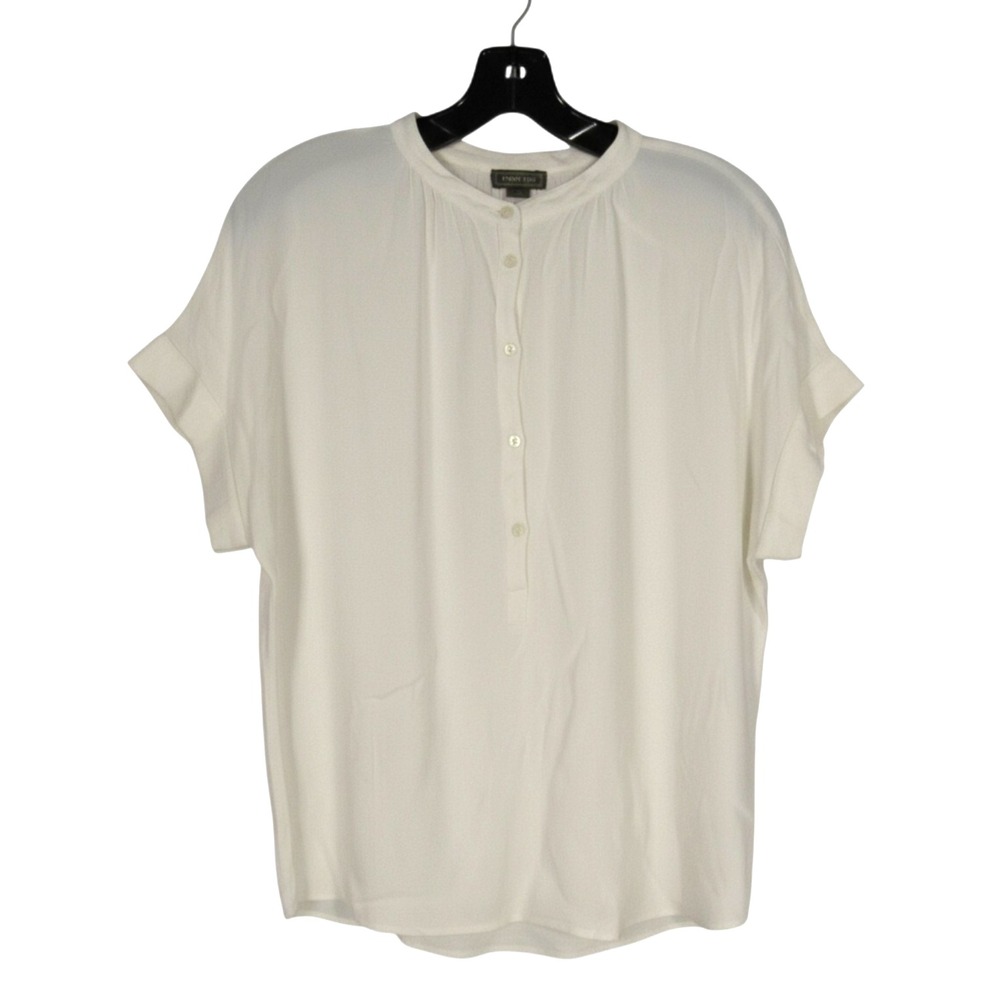 POINT SUR J. Crew WHITE CREPE Button RELAXED FIT Drapey Popover Shirt/Top Sz S